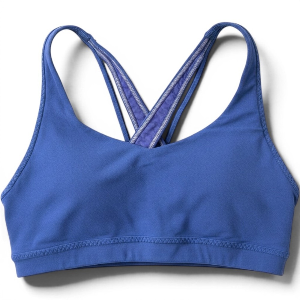 Athleta Sports Bra Womens Small Blue Strappy Criss Cross Mesh Back V-Neck